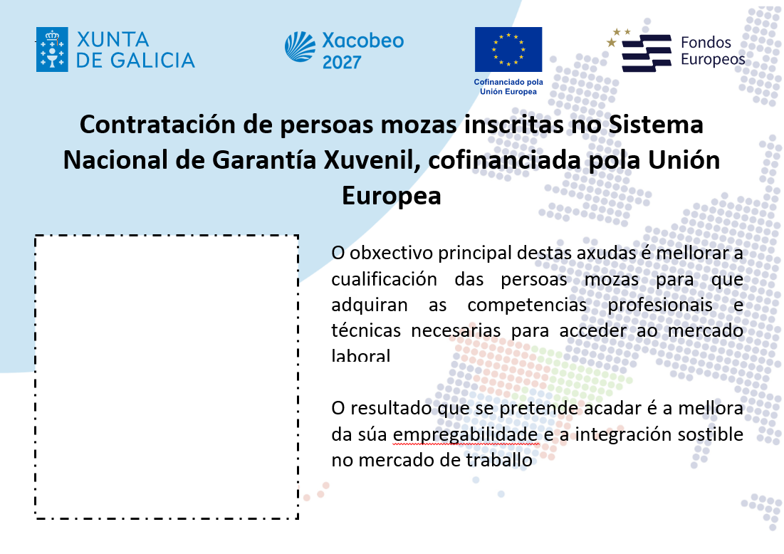 Subvención destinada á contratación de persoas mozas inscritas no Sistema Nacional de Garantía Xuvenil, no ámbito da Comunidade Autónoma de Galicia, a través da colaboración con organismos intermedios sen ánimo de lucro, cofinanciadas pola Unión Europea no marco do Programa FSE+ Galicia 2021-2027; ao abeiro da cal se leva a cabo a contratación dunha persoa desempregada inscrita no SNGX, para o apoio nas accións de dinamización levadas a cabo por esta Asociación na comarca de Melide.